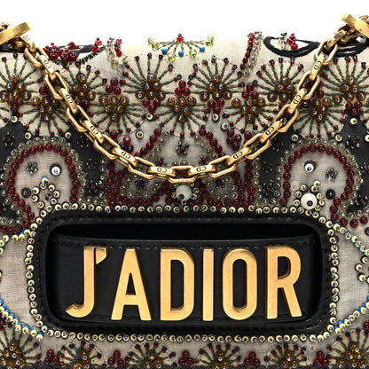Christian Dior Calfskin Bead Embroidered J Adior Chain Flap Bag Black Multicolor 7 of 9