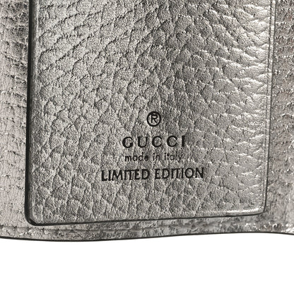 Gucci Metallic Calfskin GG Supreme Monogram GG Marmont 6 Key Holder Case Silver Beige Ebony 6 of 9