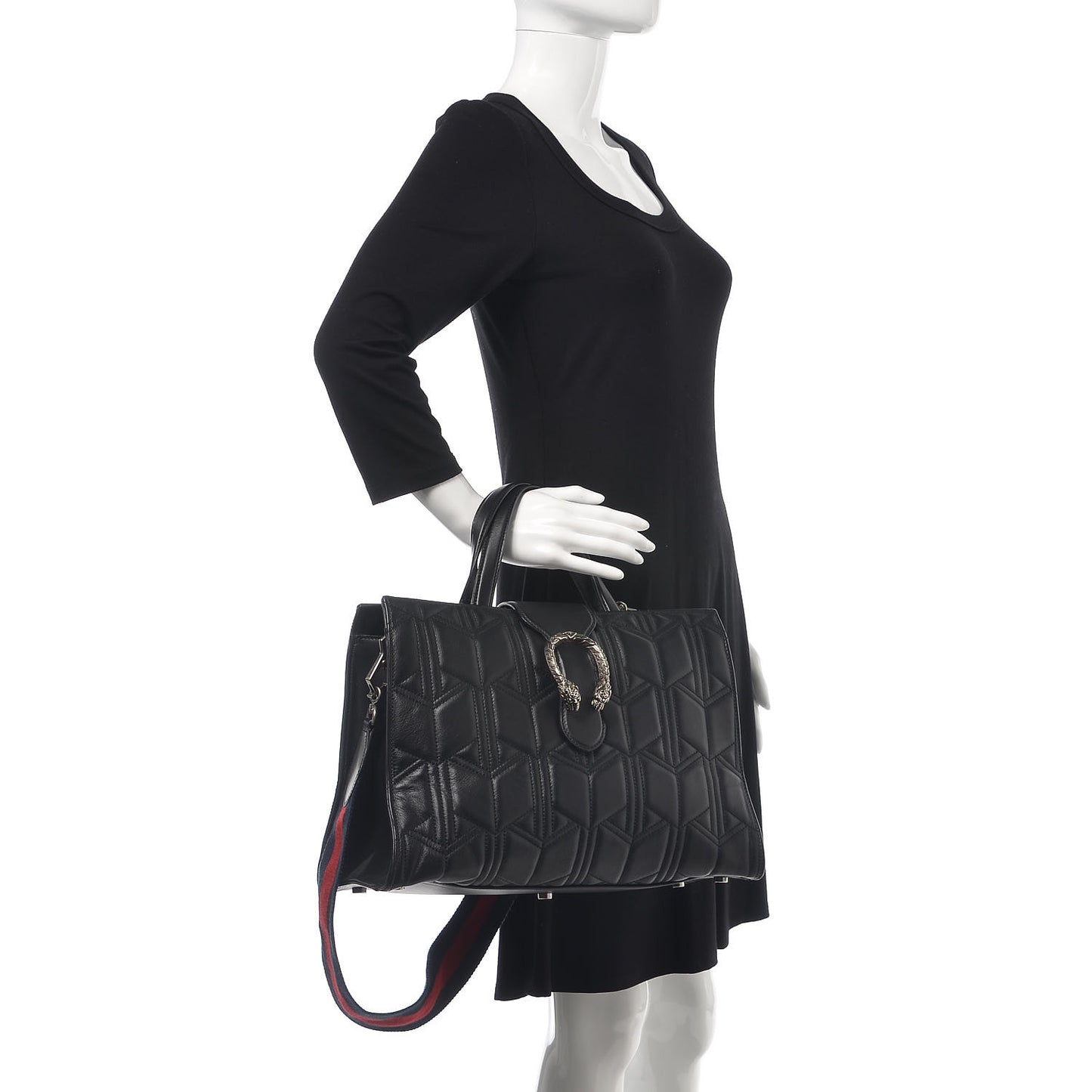 Calfskin Web Quilted Large Dionysus Tote Bag Black