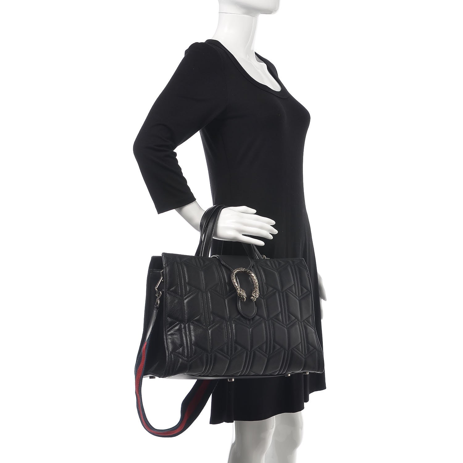 Gucci Calfskin Web Quilted Large Dionysus Tote Bag Black 3 of 14