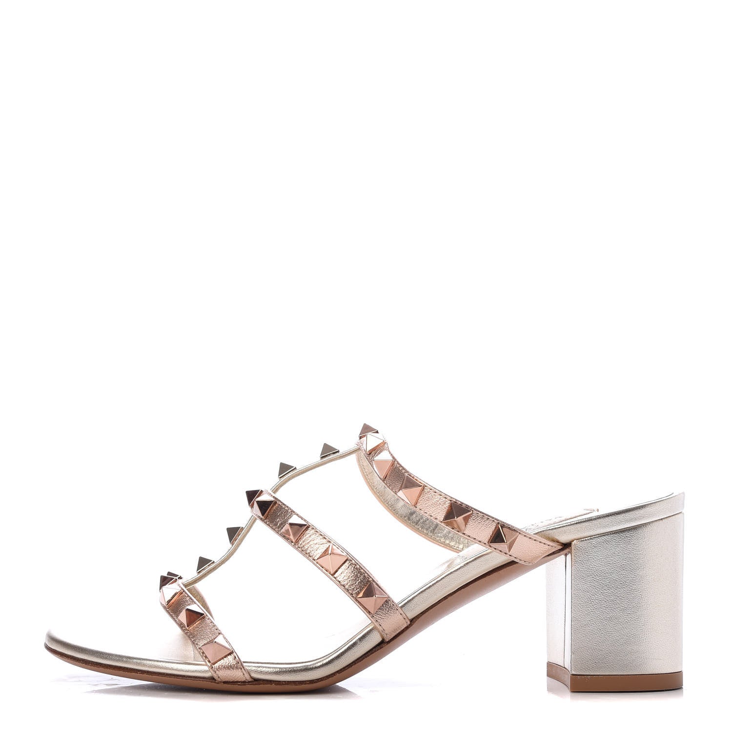 Valentino Garavani Metallic Nappa Rockstud 60mm Caged Slide Sandals 37 Rame Sahara 1 of 10