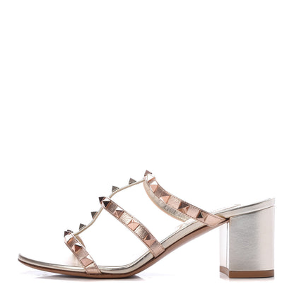 Valentino Garavani Metallic Nappa Rockstud 60mm Caged Slide Sandals 37 Rame Sahara 1 of 10