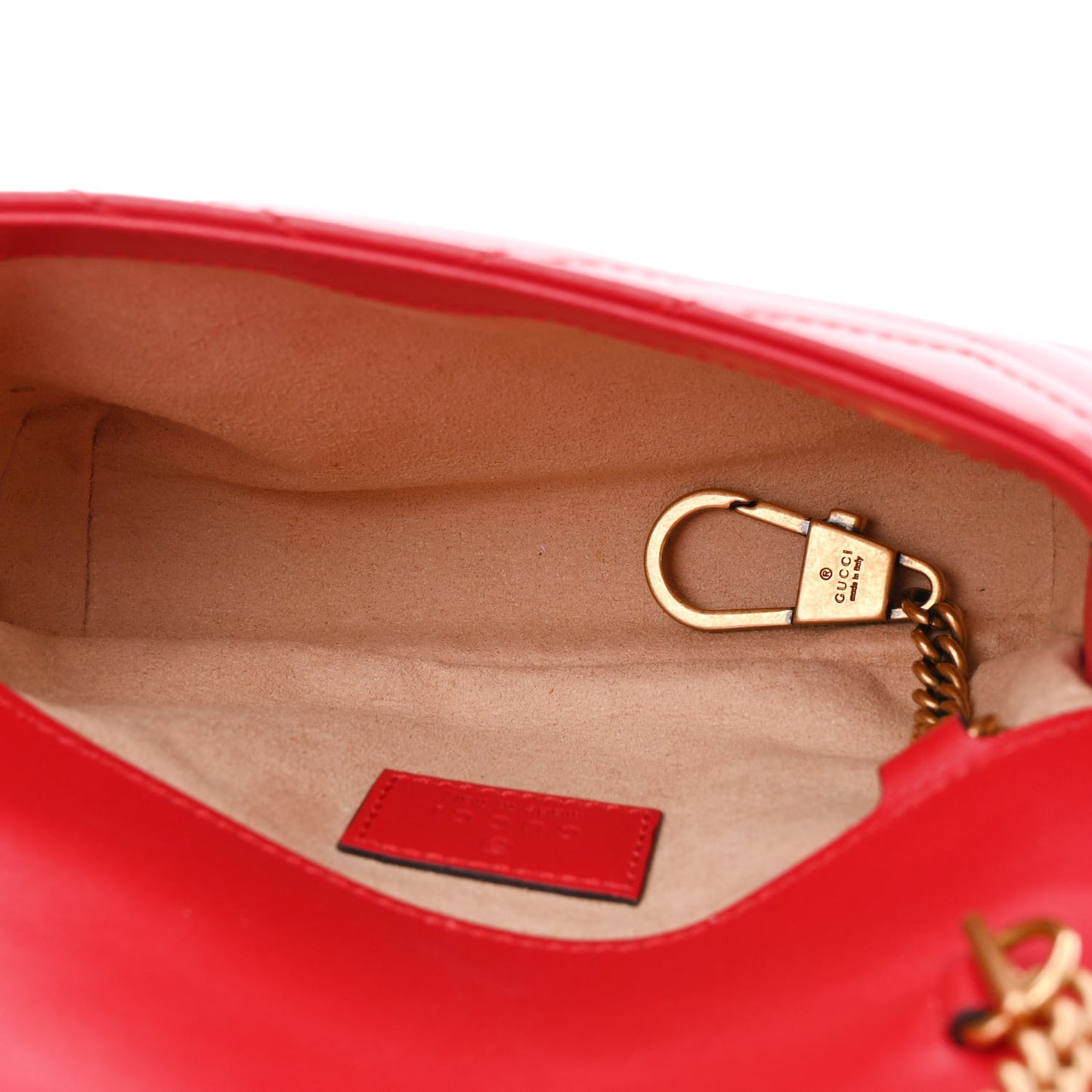 Calfskin Matelasse Super Mini GG Marmont Shoulder Bag Hibiscus Red