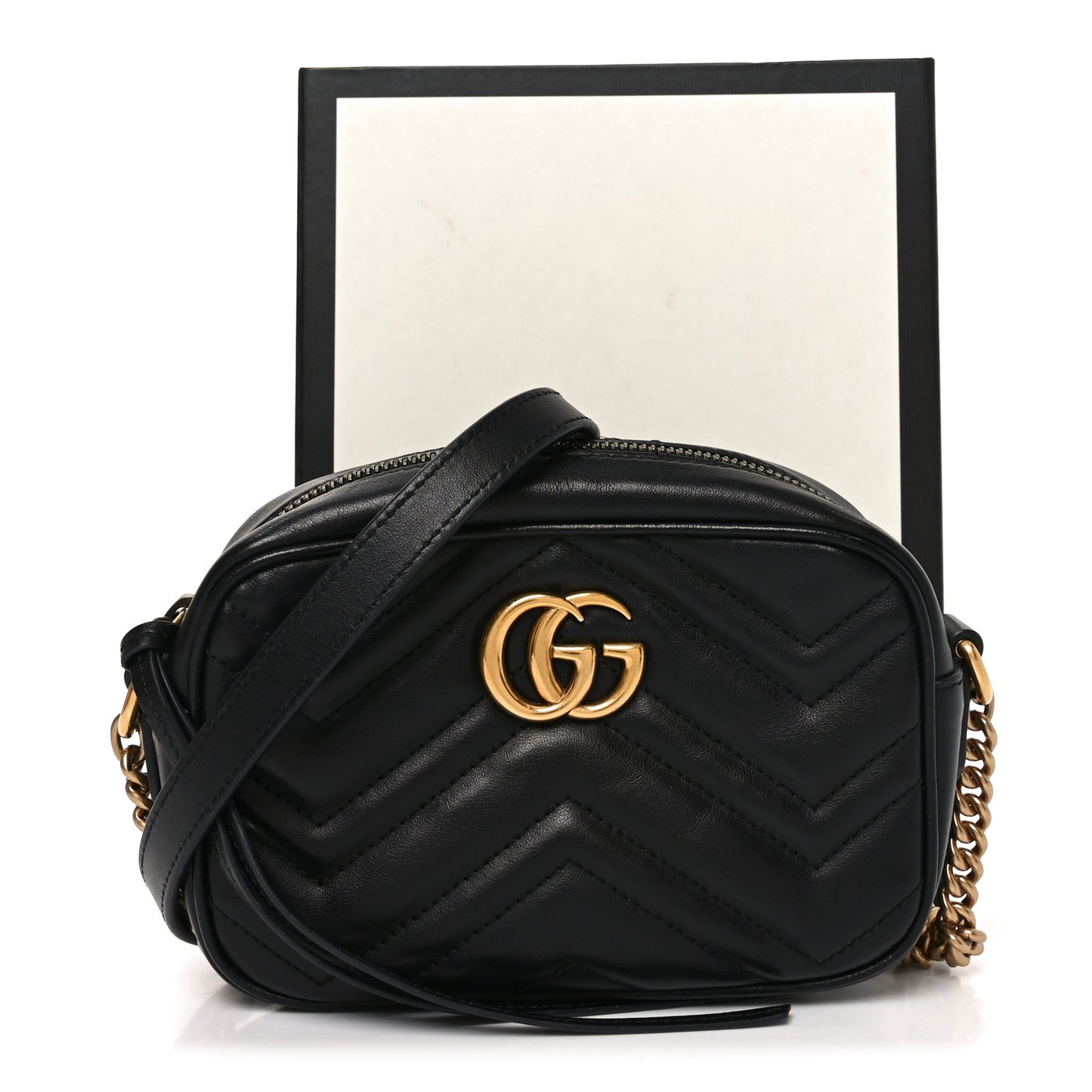 Calfskin Matelasse Mini GG Marmont Chain Shoulder Bag Black