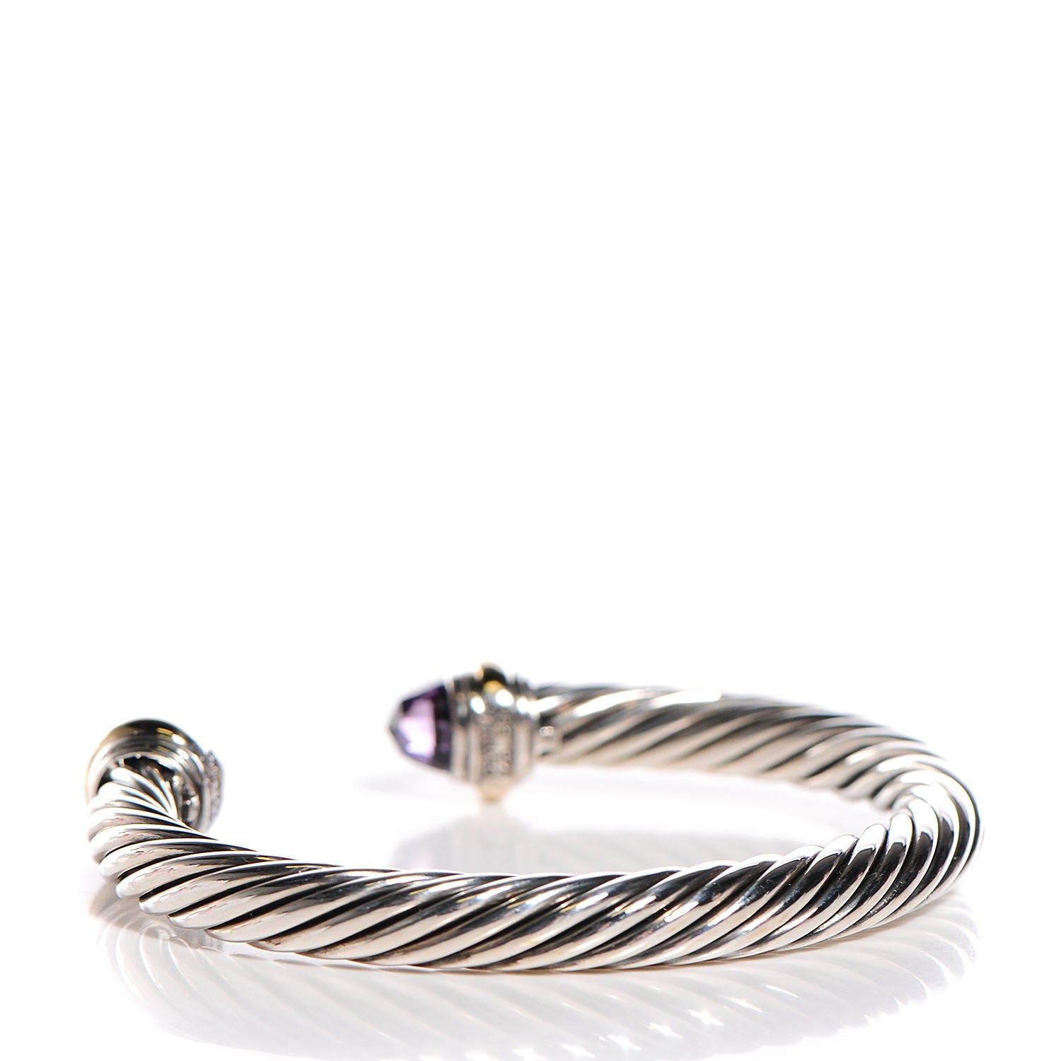 David Yurman Sterling Silver 14K Yellow Gold Amethyst 7mm Cable Classics Bracelet 3 of 5