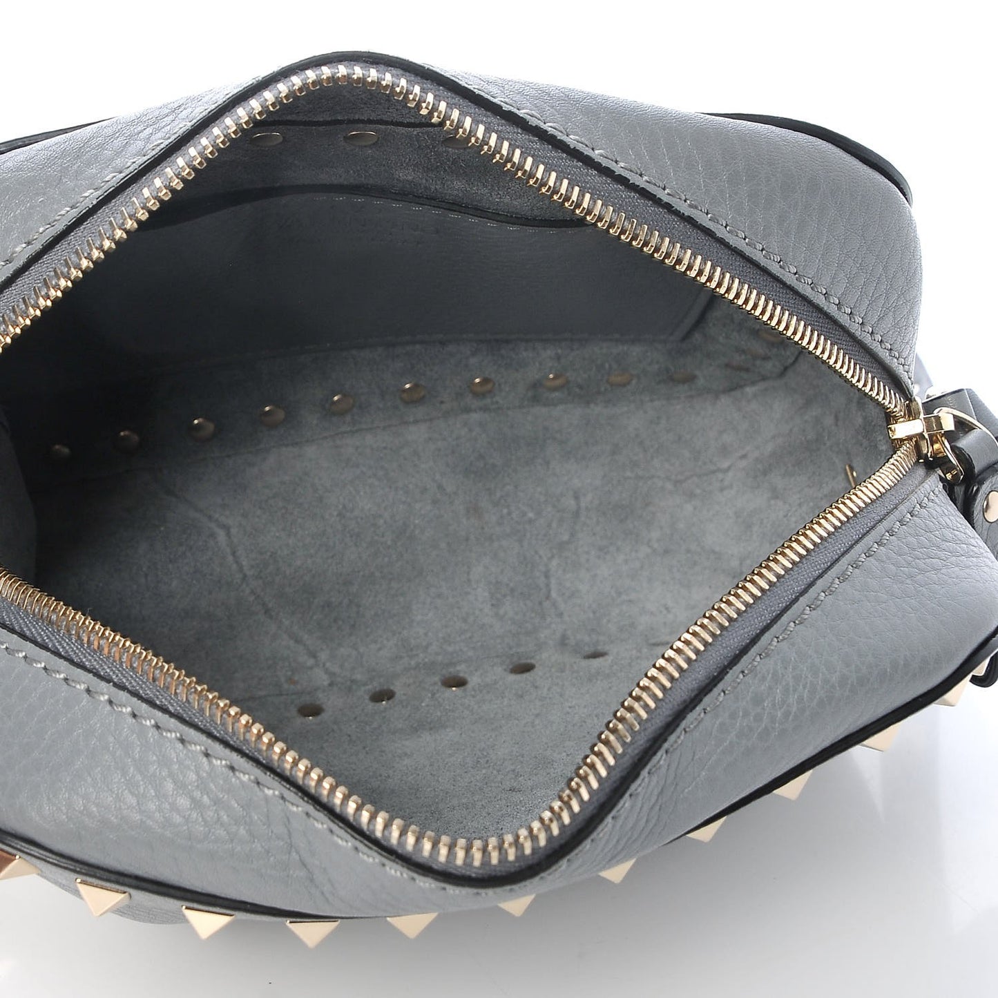 Pebbled Calfskin Rockstud Camera Crossbody Bag Light Stone