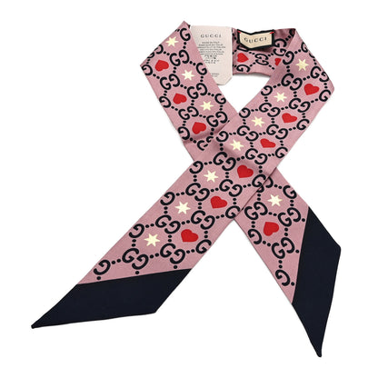 Gucci Silk Twill Big Dimmy Neck Bow Scarf Pink Blue 2 of 3