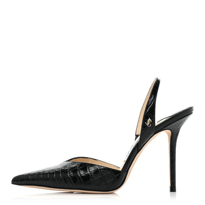 Jimmy Choo Calfskin Crocodile Embossed Thandi 100 Slingback Pumps 36.5 Black 1 of 10