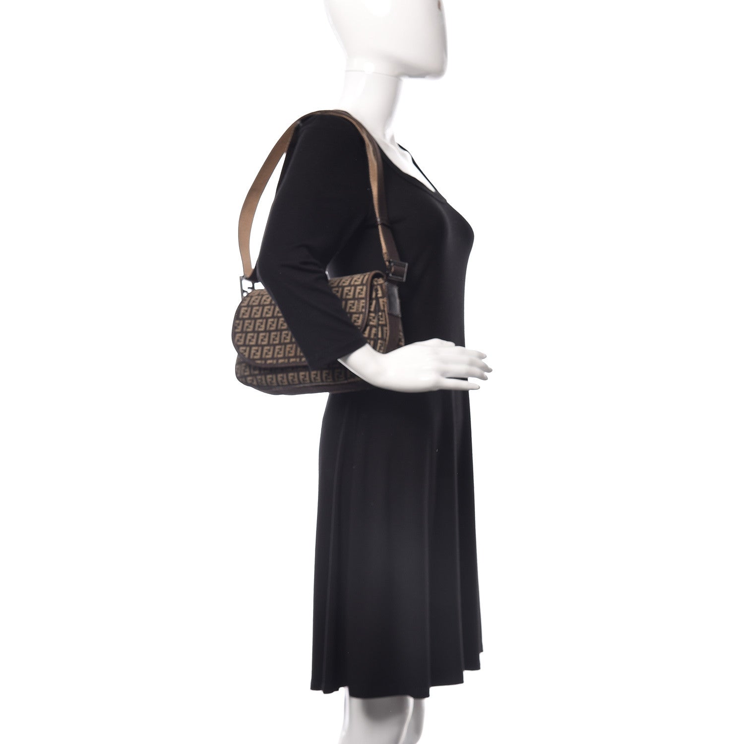 Fendi Zucchino Vitello Flap Messenger Satchel Testa di Moro Beige 2 of 10