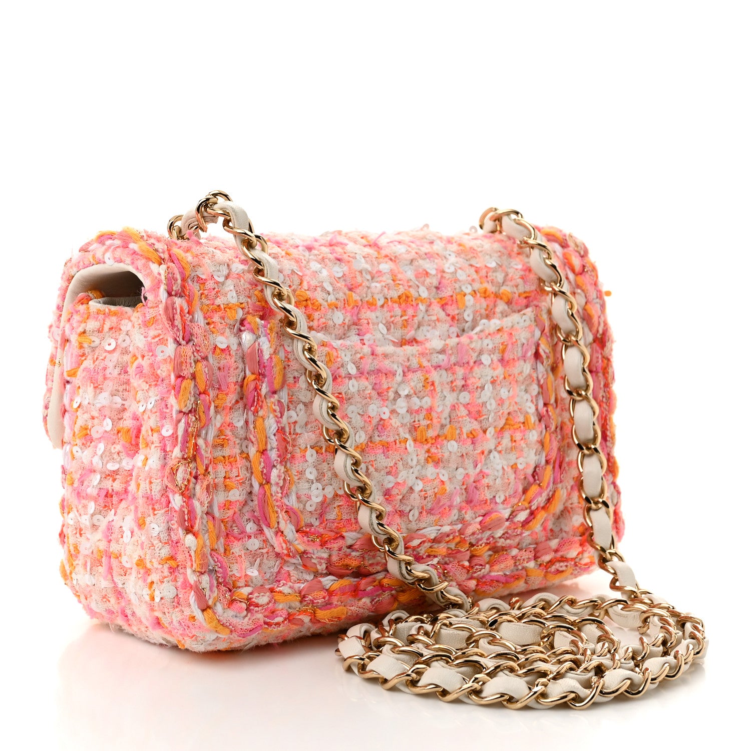 Chanel Tweed Braid Sequin Mini Flap White Pink Orange 3 of 11