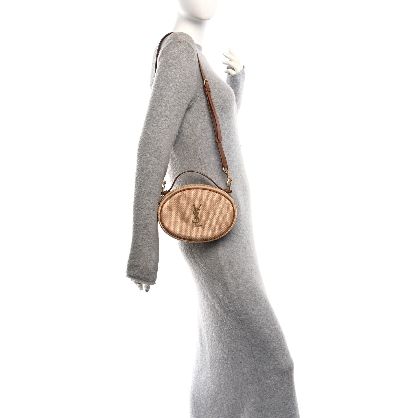 Raffia Calfskin Round Camera Bag Golden Ecru Brick