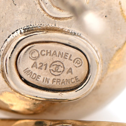 Chanel Pearl Crystal Logo Earrings Gold Pearly White 4 of 5