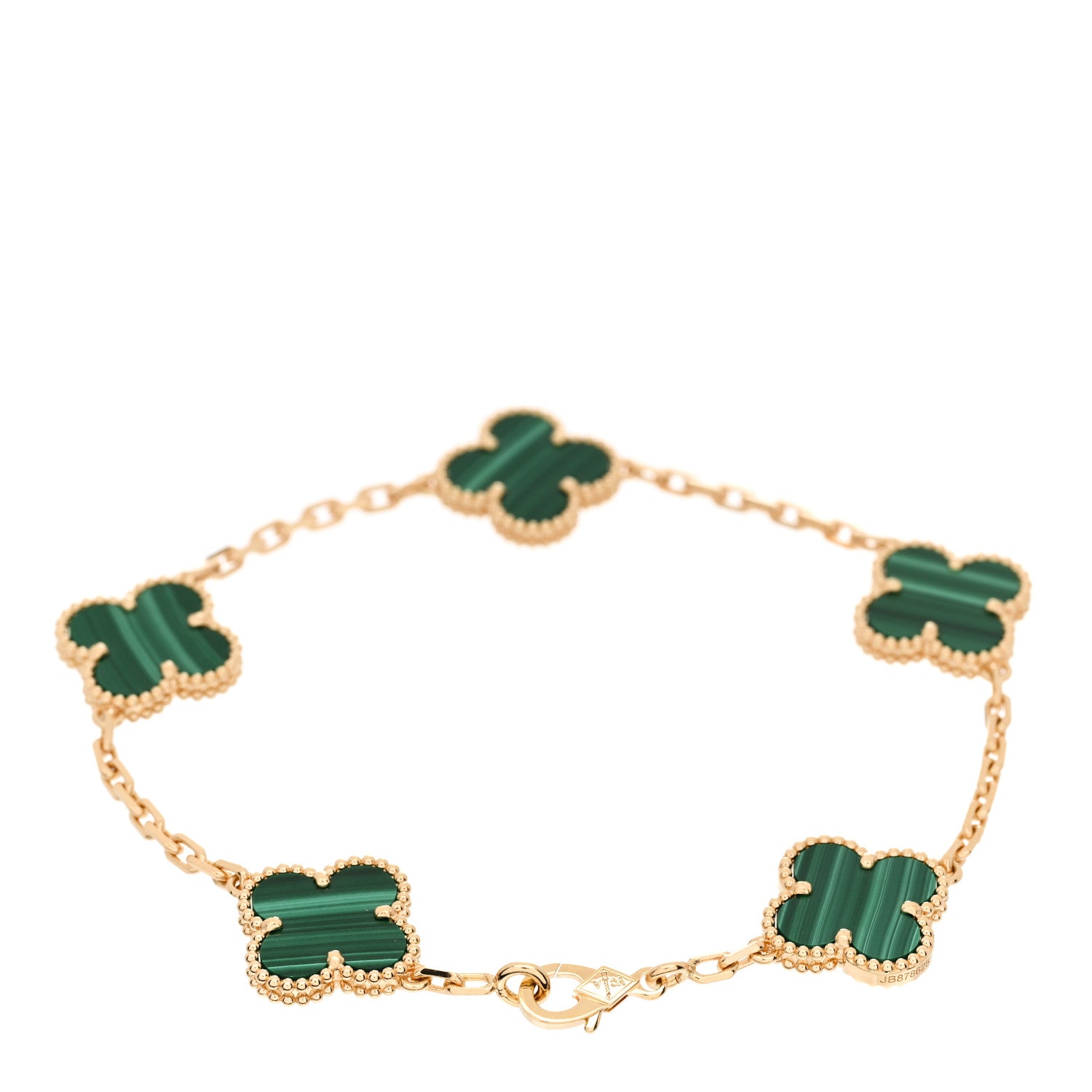Van Cleef & Arpels 18K Yellow Gold Malachite 5 Motifs Vintage Alhambra Bracelet 2 of 5