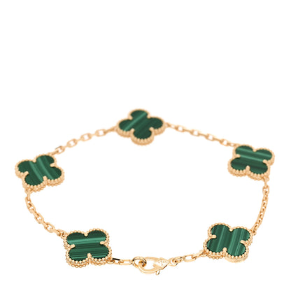 Van Cleef & Arpels 18K Yellow Gold Malachite 5 Motifs Vintage Alhambra Bracelet 2 of 5
