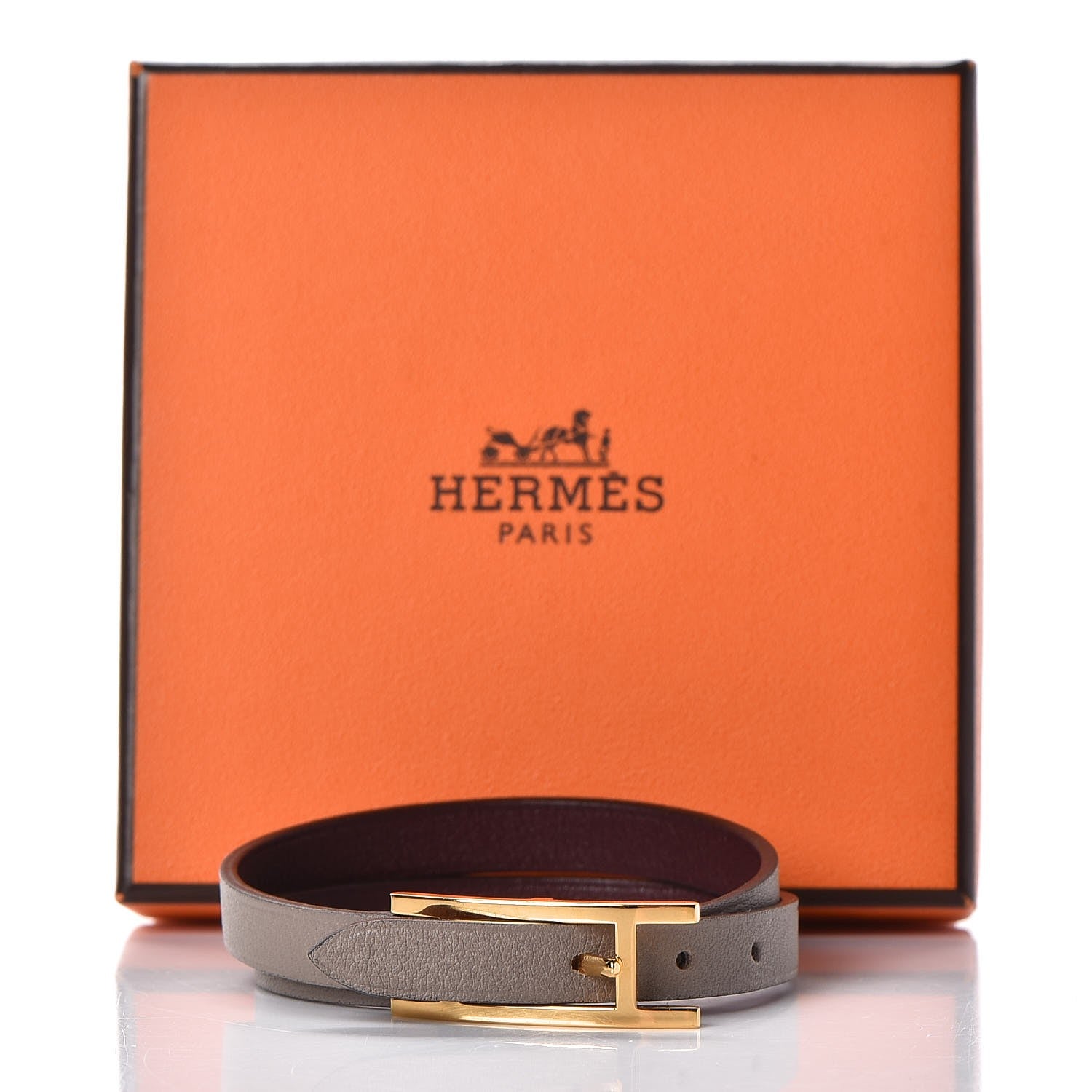 Hermes Swift Behapi Double Tour Bracelet T2 Gris Asphalte Bordeaux 6 of 6
