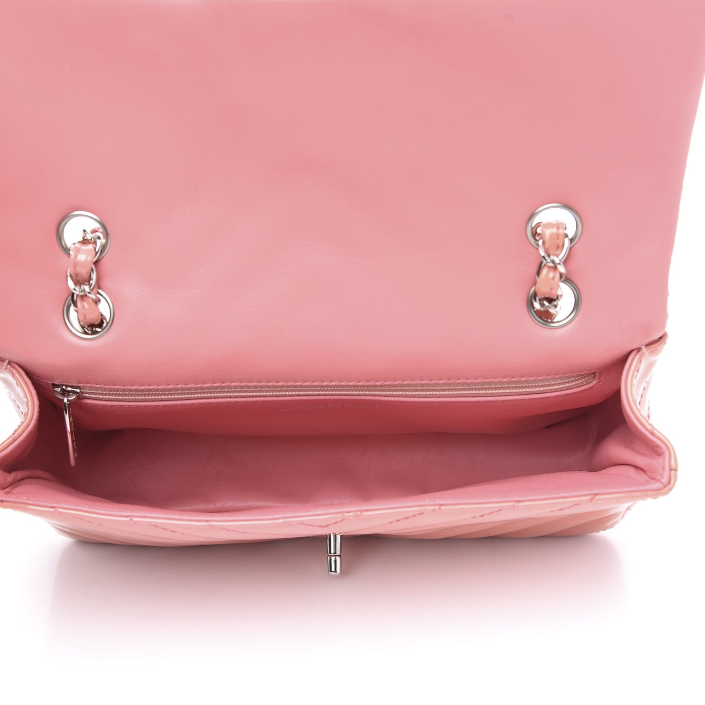 Patent Chevron Quilted Medium Single Flap Pink