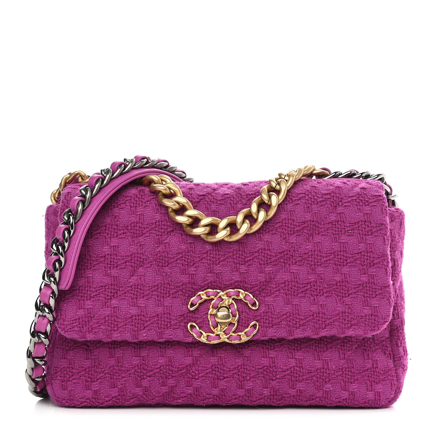 Chanel Tweed Quilted Medium Chanel 19 Flap Magenta 1 of 11