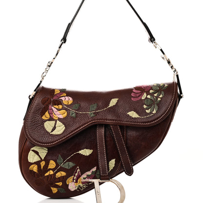 Christian Dior Calfskin Embroidered Romantic Flowers Saddle Bag Brown 8 of 10