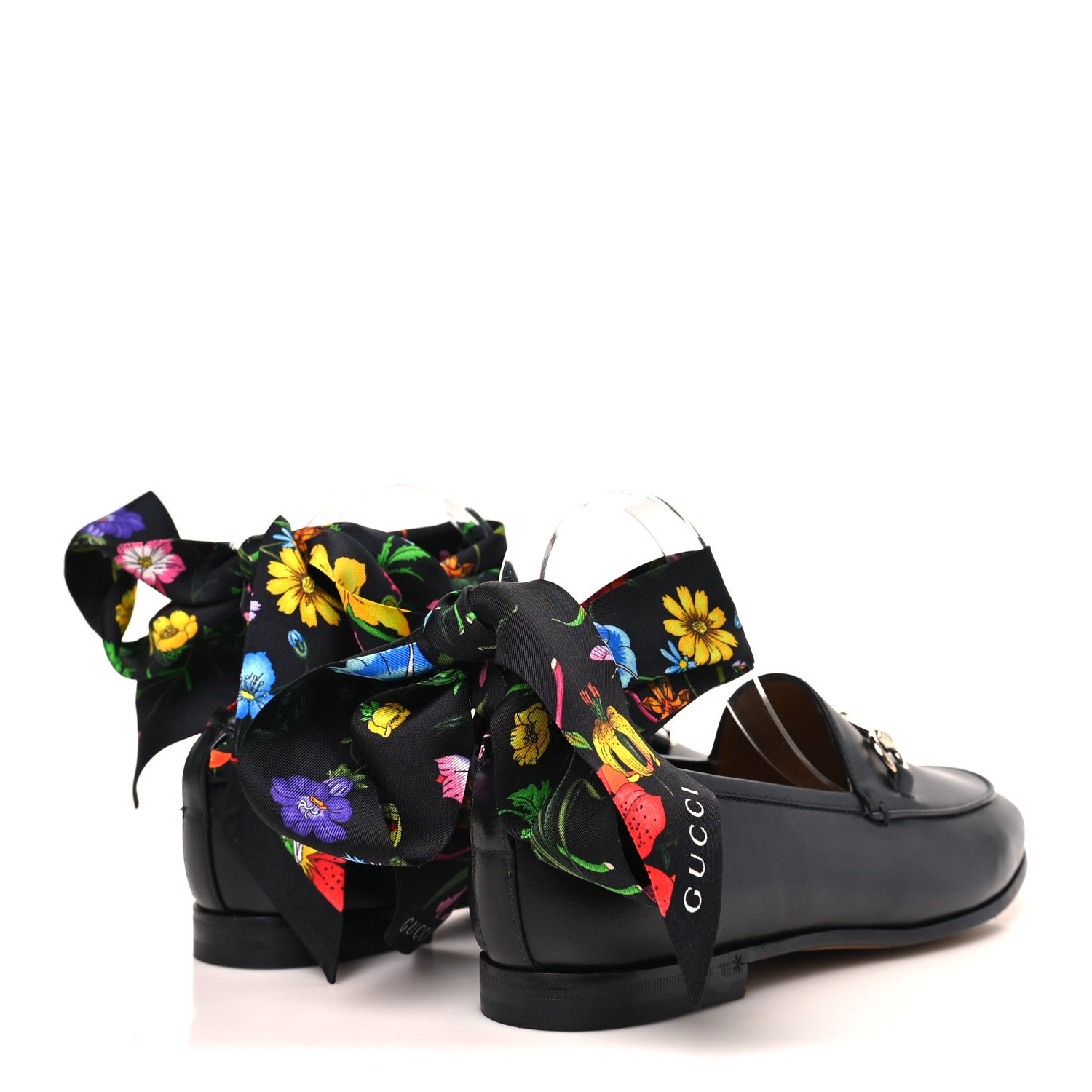 Gucci Betis Glamour Calfskin Silk Womens Jordaan Loafers 38 Black Multicolor 5 of 10