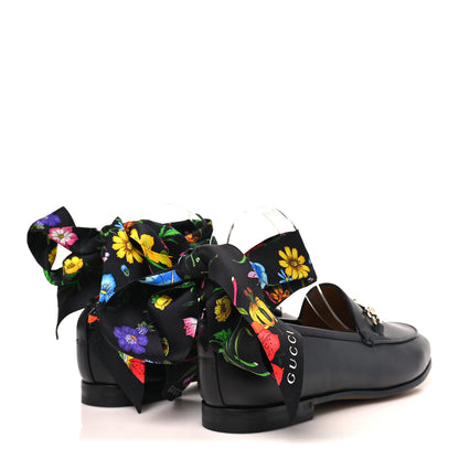 Gucci Betis Glamour Calfskin Silk Womens Jordaan Loafers 38 Black Multicolor 5 of 10