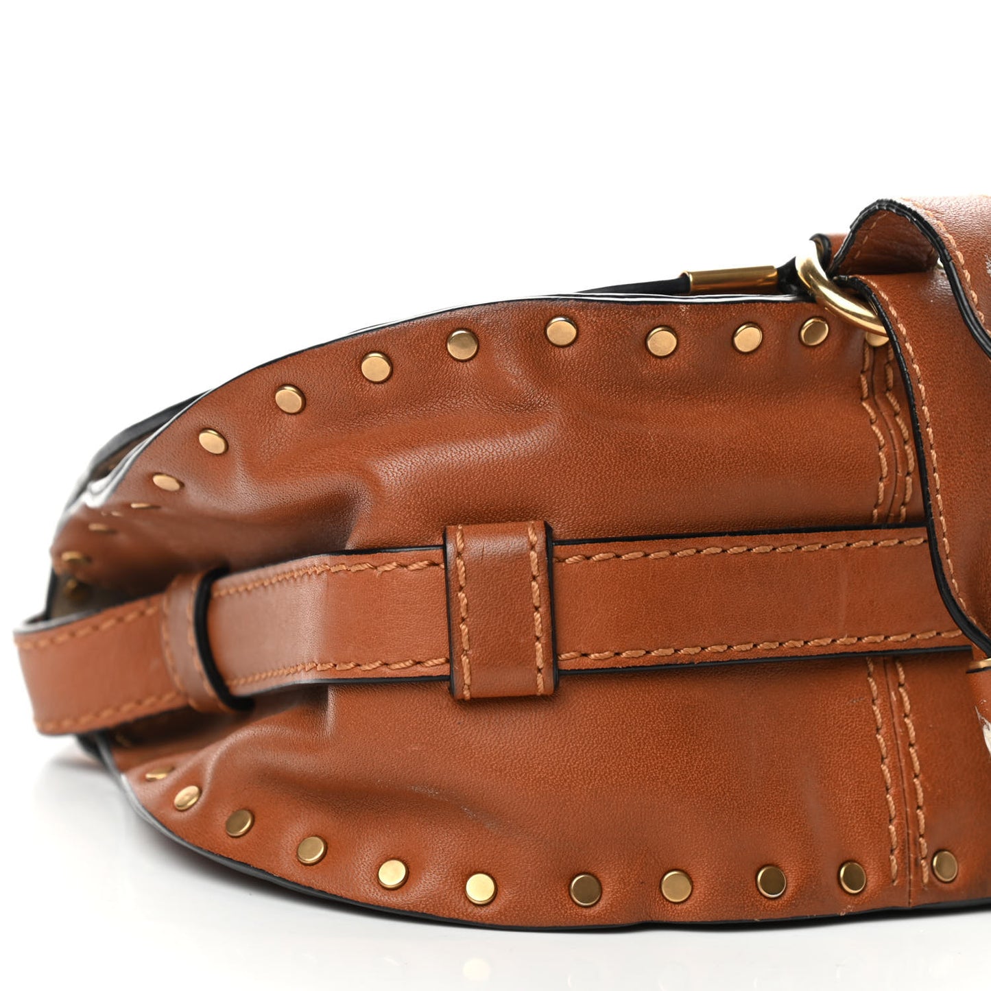 Calfskin Studded Mini Marcie Round Crossbody Bag Caramel