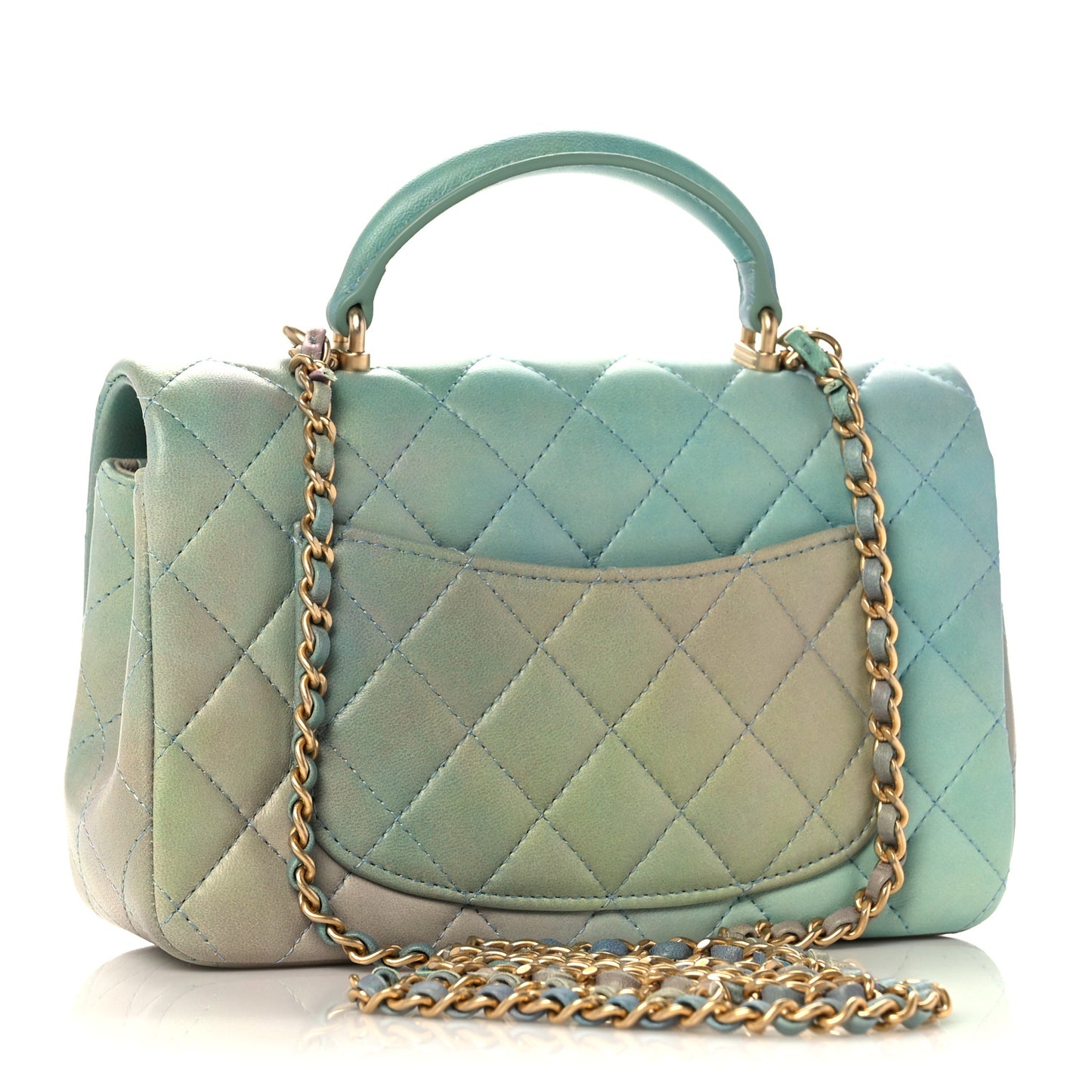 Lambskin Quilted Ombre Mini Top Handle Rectangular Flap Blue Green