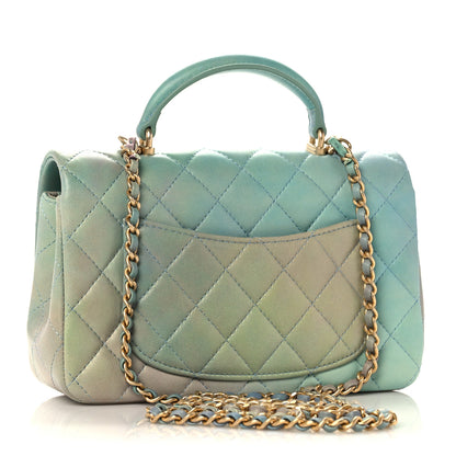 Chanel Lambskin Quilted Ombre Mini Top Handle Rectangular Flap Blue Green 3 of 11