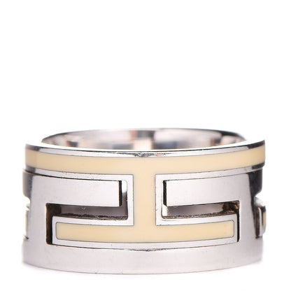 Hermes Sterling Silver Enamel Arcane Move H Ring 51 5.75 Cream 1 of 4