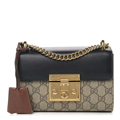 Gucci GG Supreme Monogram Calfskin Small Padlock Shoulder Bag Beige Black Cuir 1 of 18