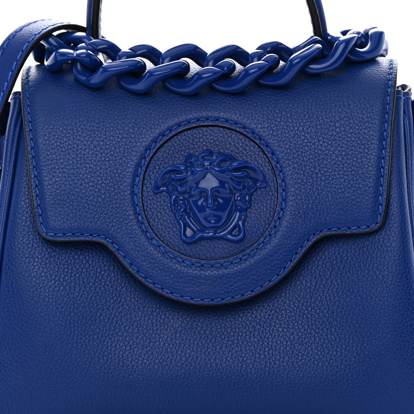 Grained Calfskin Small La Medusa Top Handle Bag Lapis