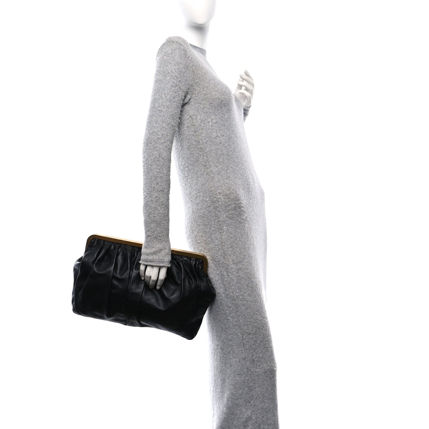 Lambskin Wave Frame Clutch  Black