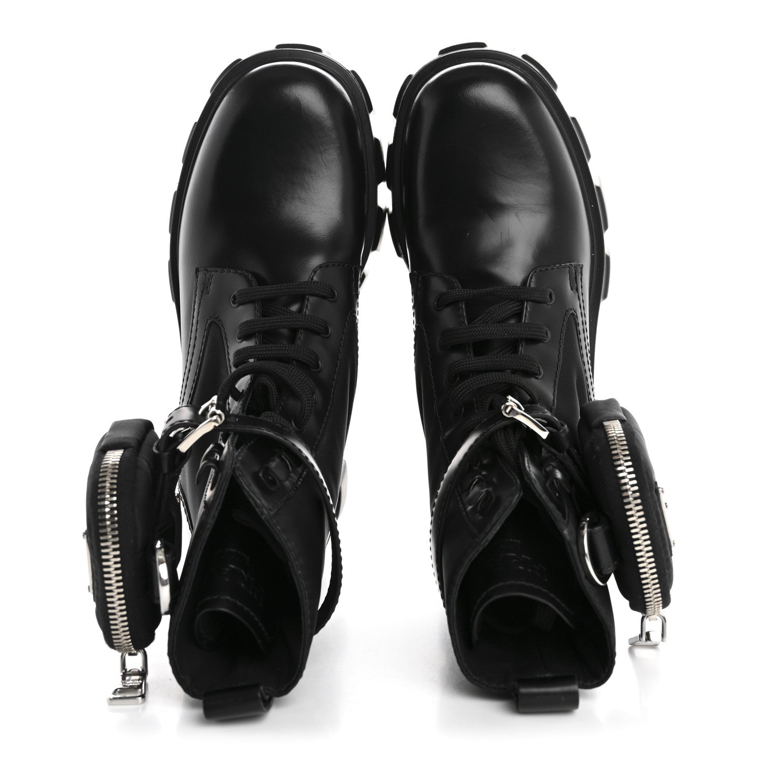 Prada Spazzolato Rois Nylon Metal Triangle Logo Monolith Pouch Pocket 55mm Boots 36.5 Black 2 of 9