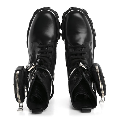 Prada Spazzolato Rois Nylon Metal Triangle Logo Monolith Pouch Pocket 55mm Boots 36.5 Black 2 of 9