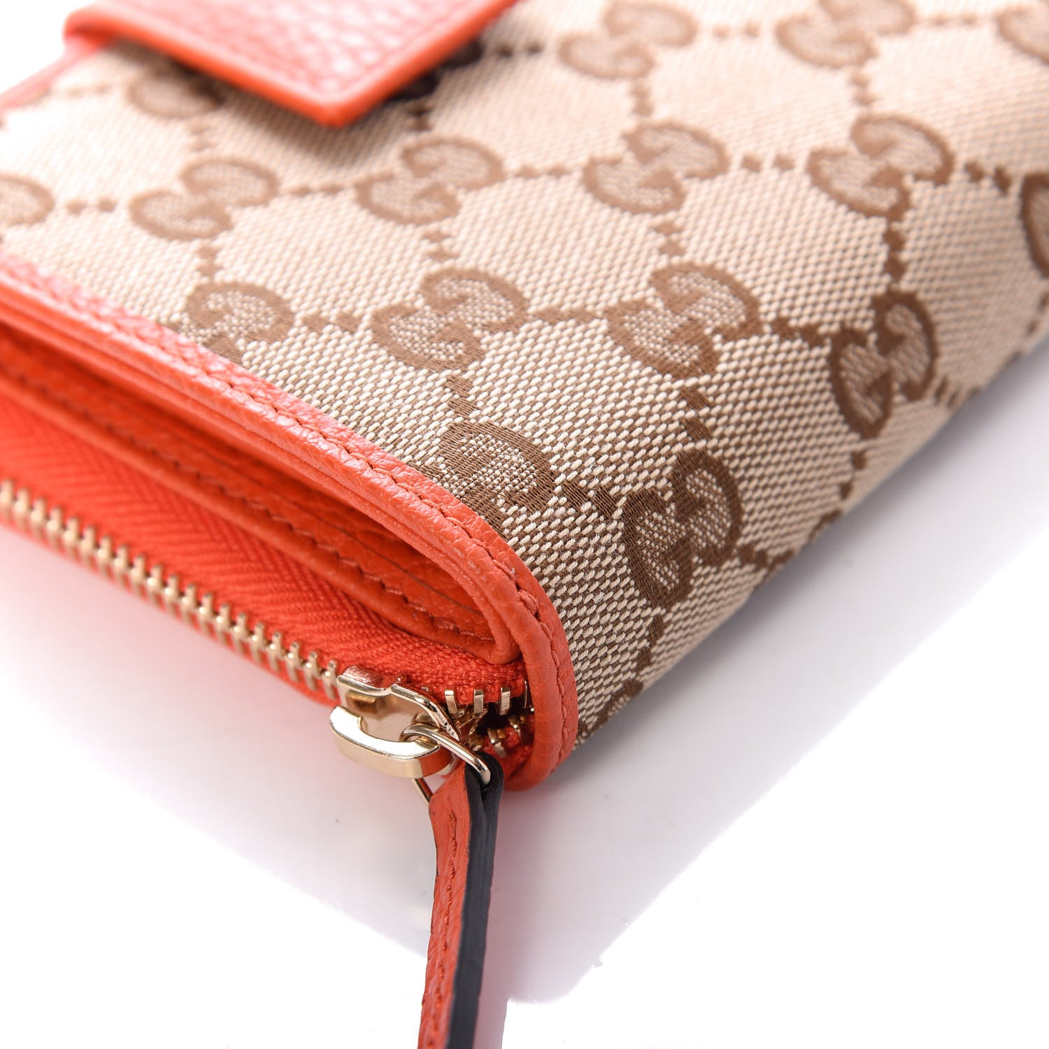 Gucci Monogram Dollar Calfskin Zip Around French Flap Wallet Beige Ebony Sun Orange 7 of 15