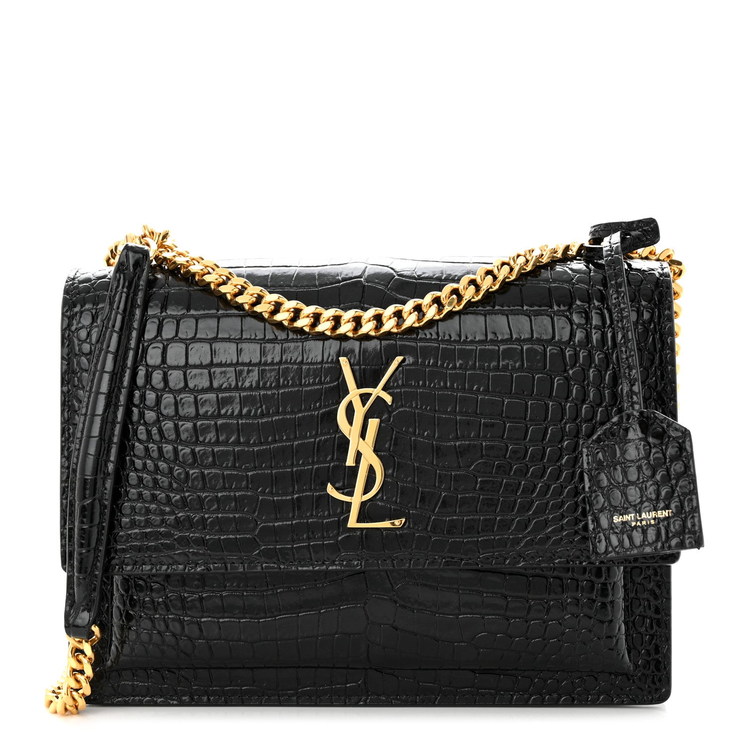 Saint Laurent Calfskin Crocodile Embossed Medium Monogram Sunset Black 1 of 10