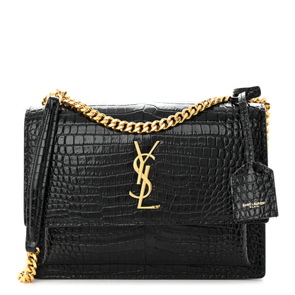 Saint Laurent Calfskin Crocodile Embossed Medium Monogram Sunset Black 1 of 10