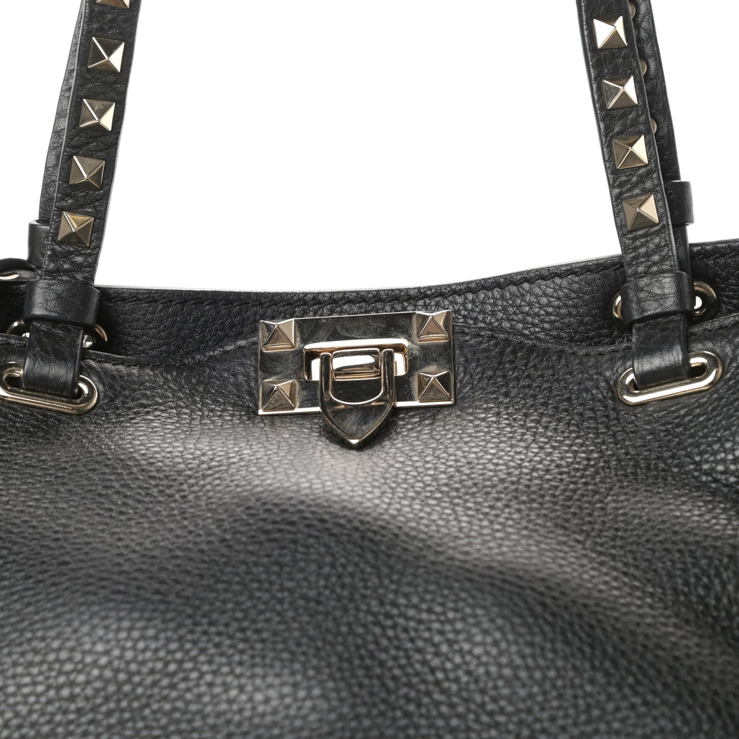 Grained Calfskin Small Rockstud Tote Black