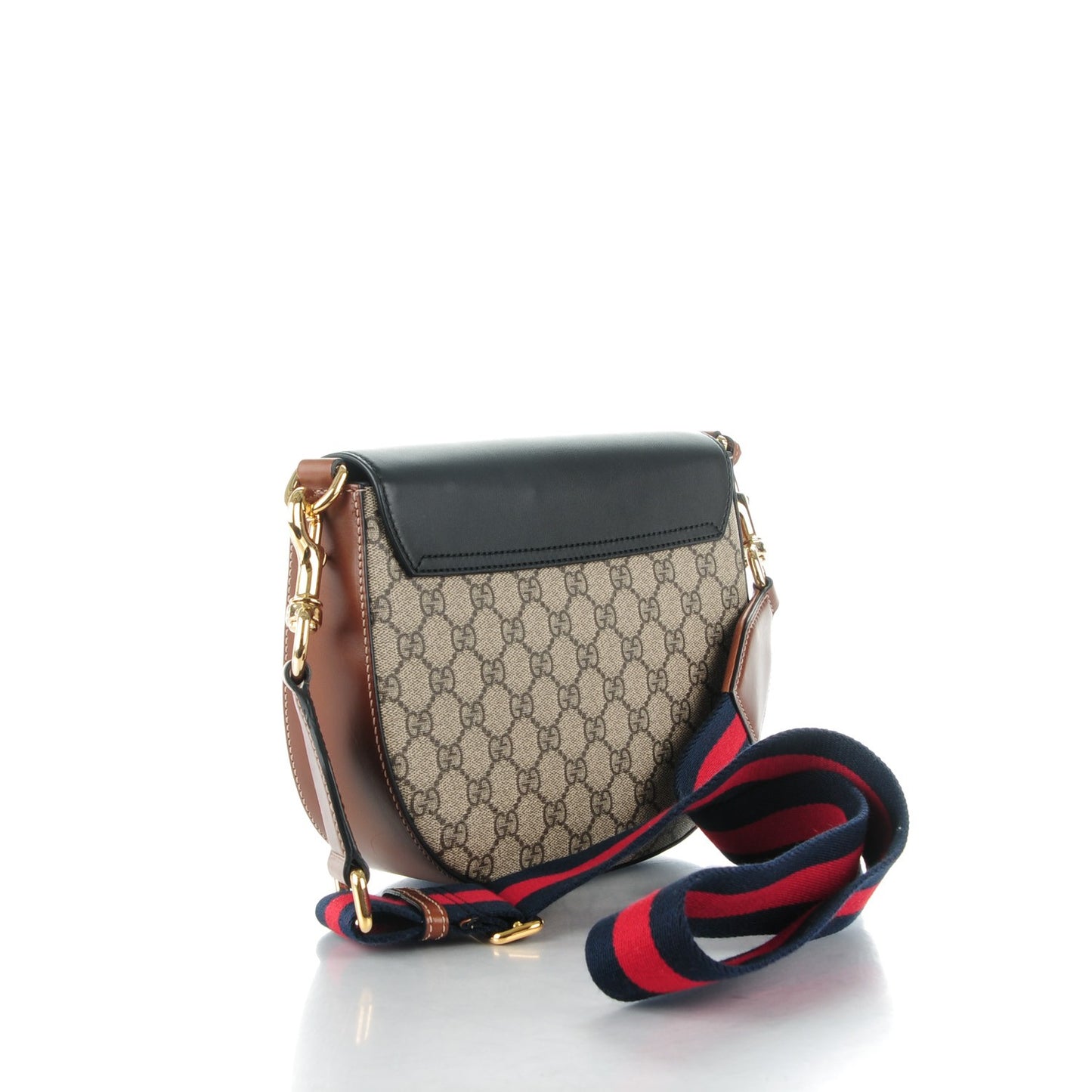 GG Supreme Monogram Web Medium Padlock Messenger Shoulder Bag Black