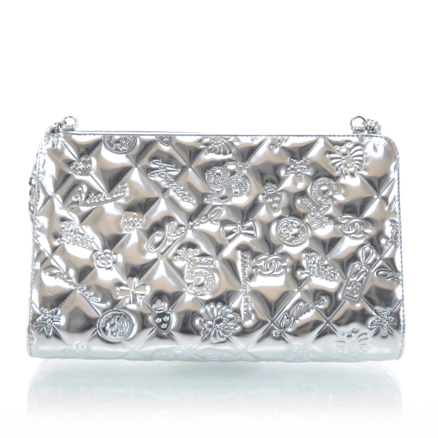 Metallic Patent Calfskin Lucky Symbols Pochette Silver