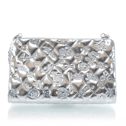 Chanel Metallic Patent Calfskin Lucky Symbols Pochette Silver 1 of 8
