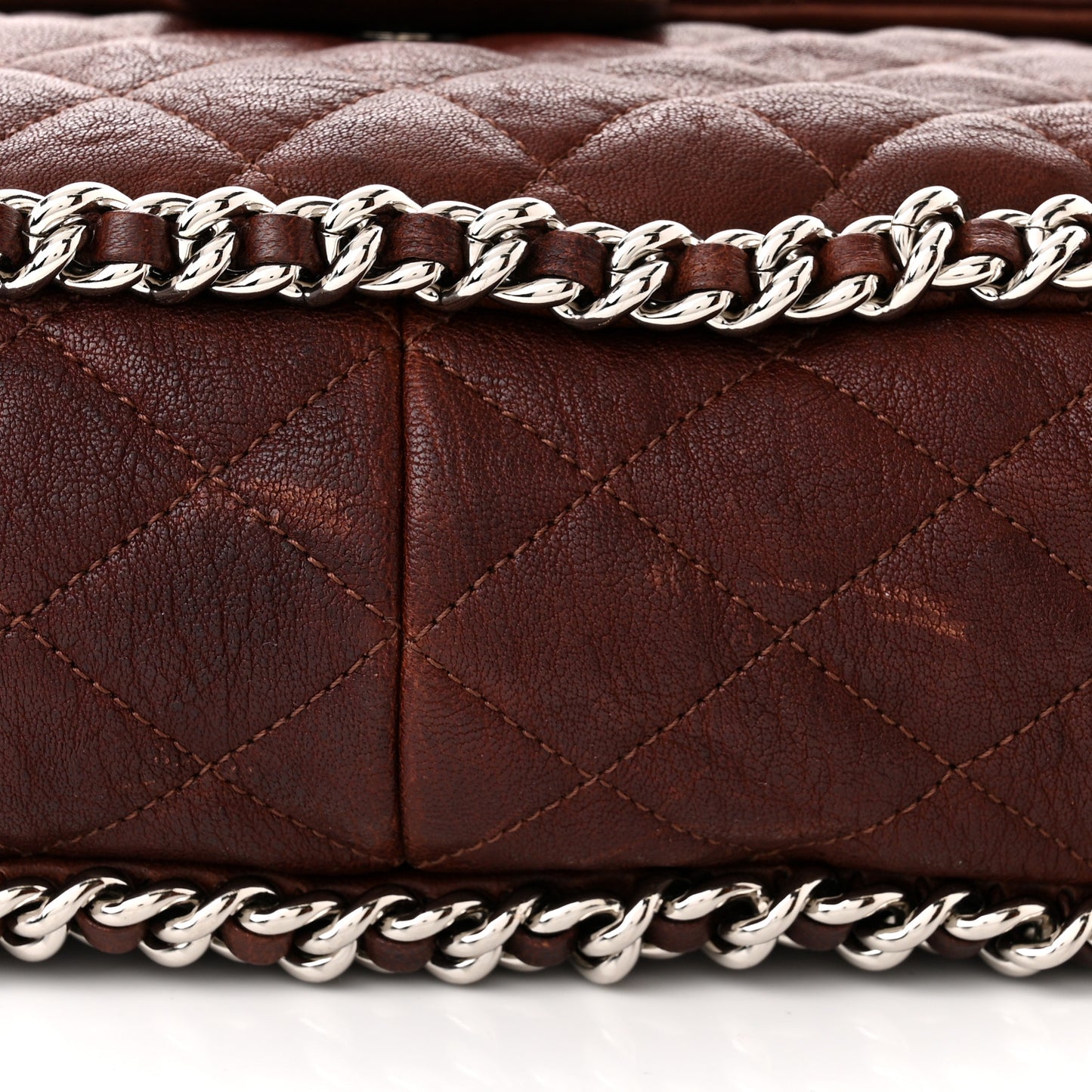 Washed Lambskin Quilted Chain Around Maxi Flap Dark Brown