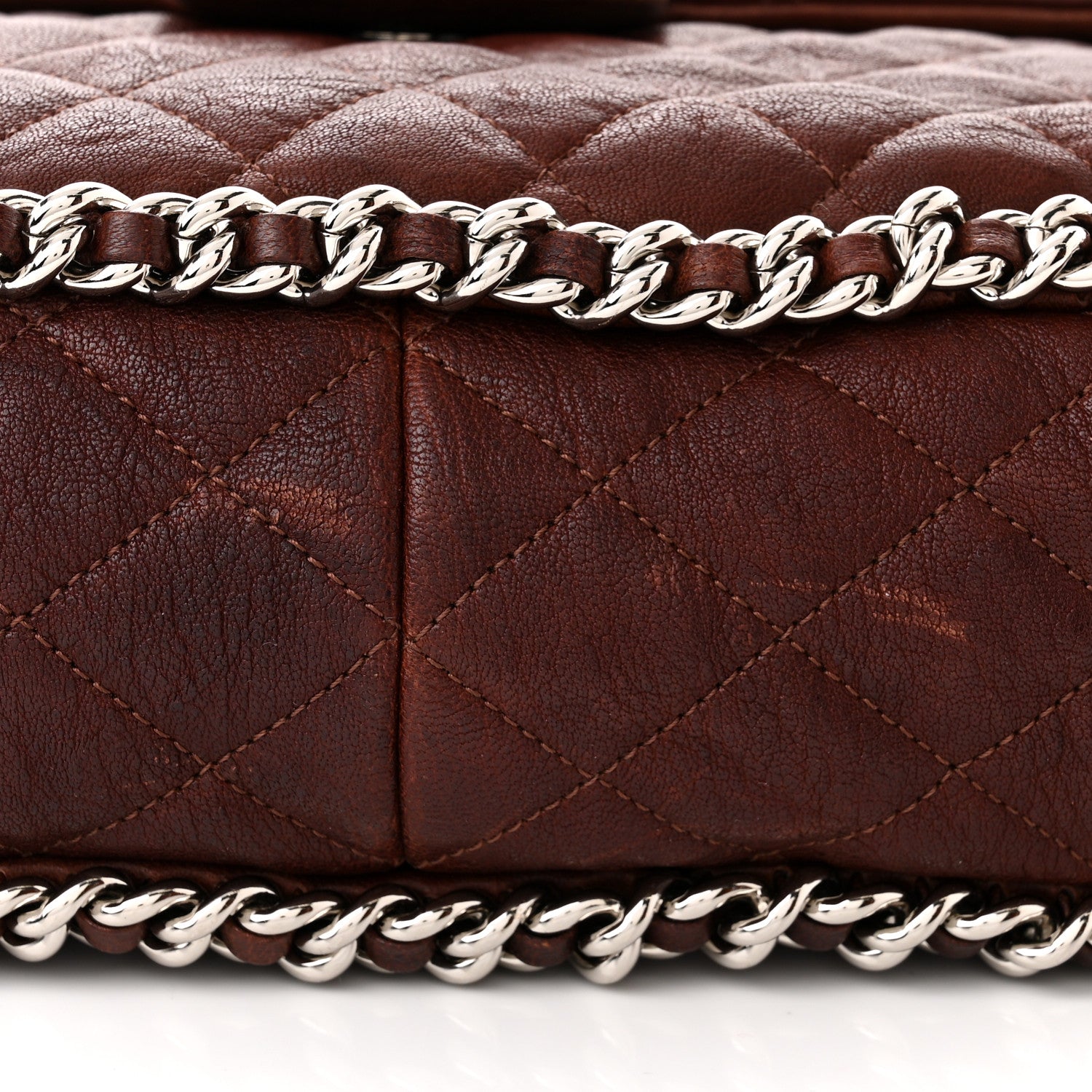 Chanel Washed Lambskin Quilted Chain Around Maxi Flap Dark Brown 11 of 12