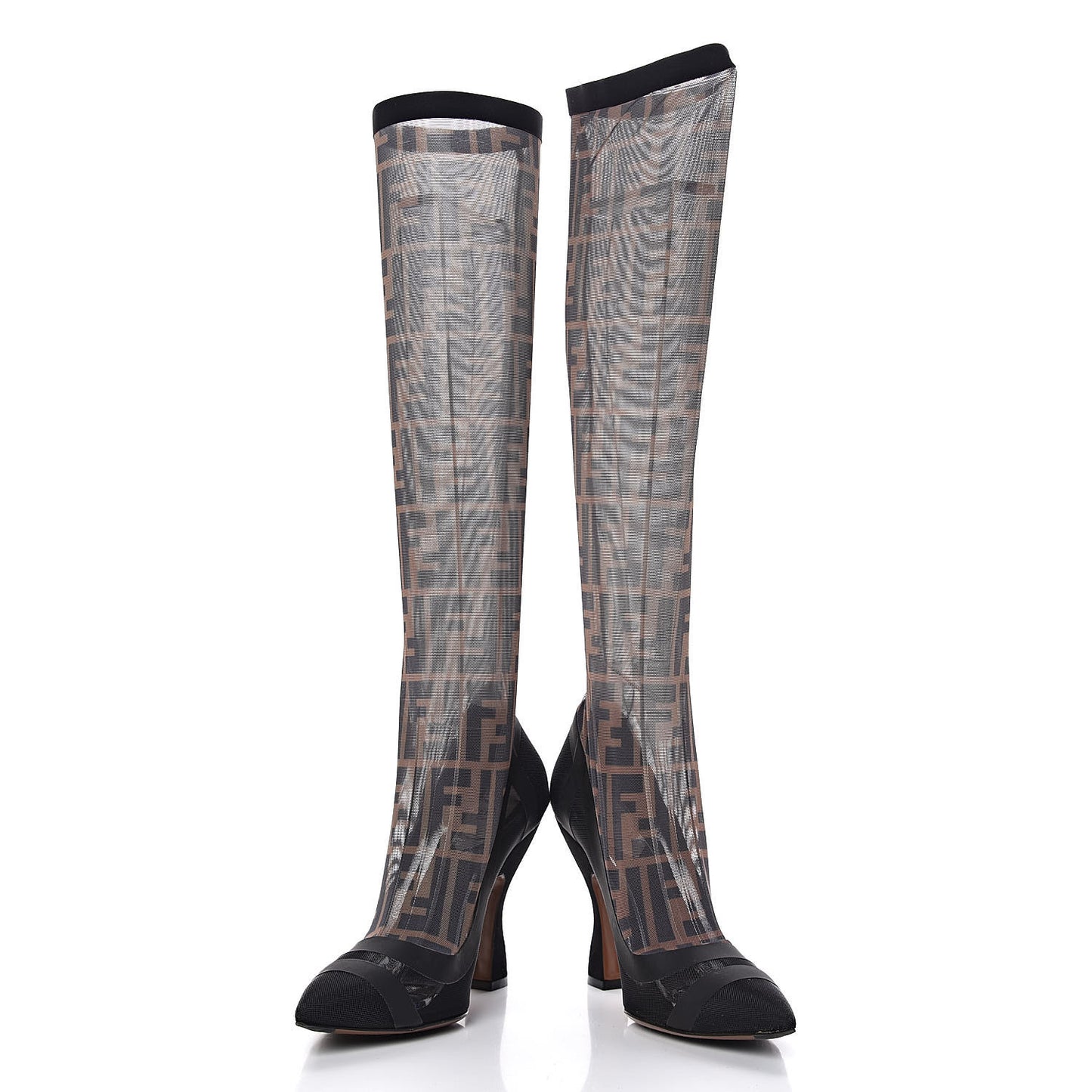 Technical Mesh FF Colibri High Heel Knee High Boots 37 Black Tobacco
