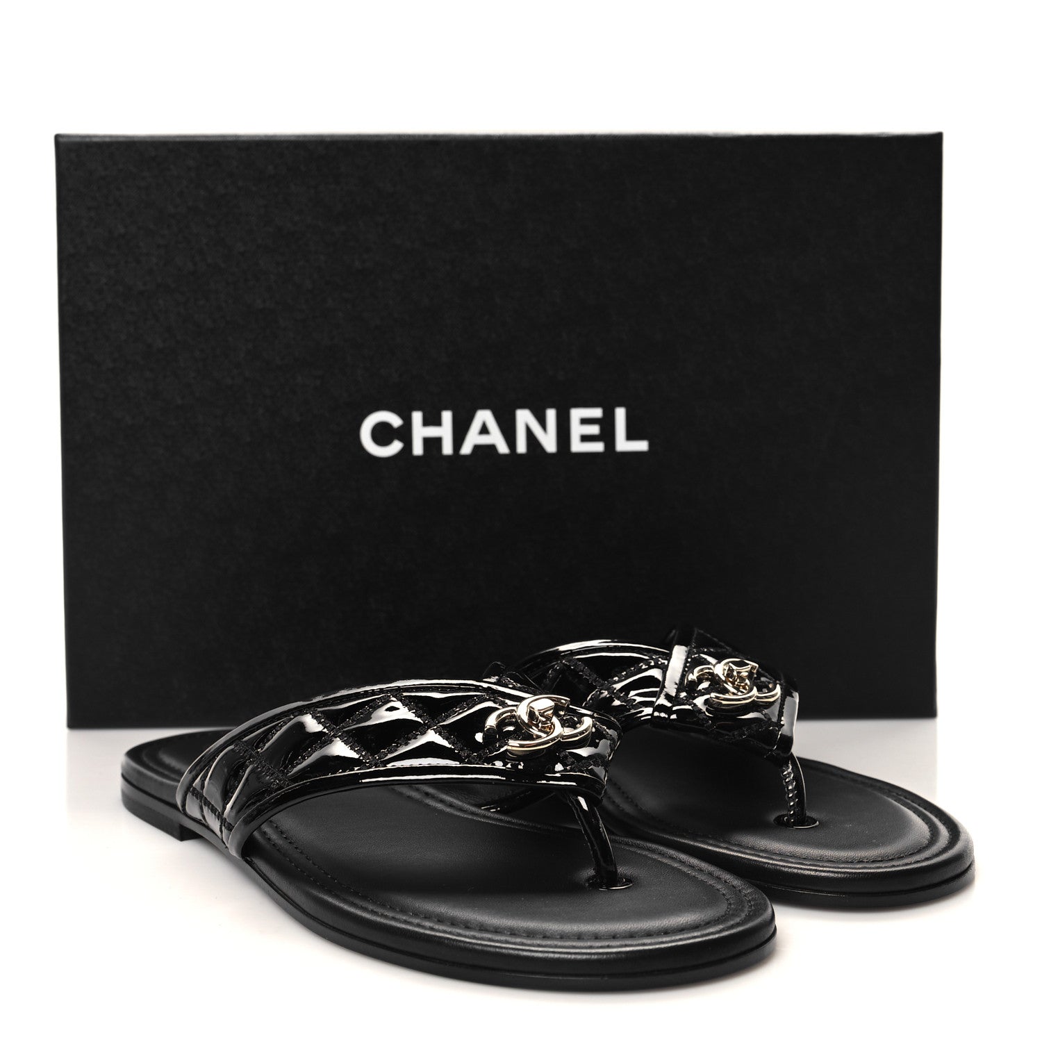 Chanel Patent Quilted CC Sandals 36 Black 9 of 9