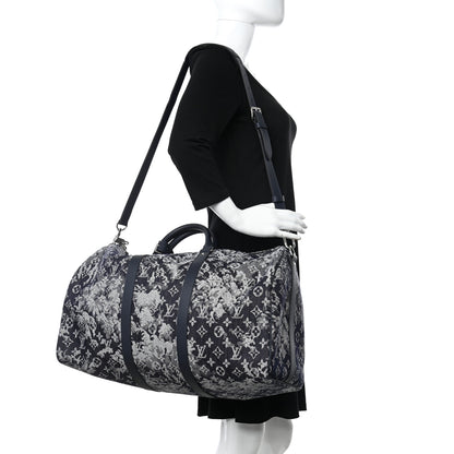 Louis Vuitton Monogram Tapestry Keepall Bandouliere 50 Bleu 2 of 10