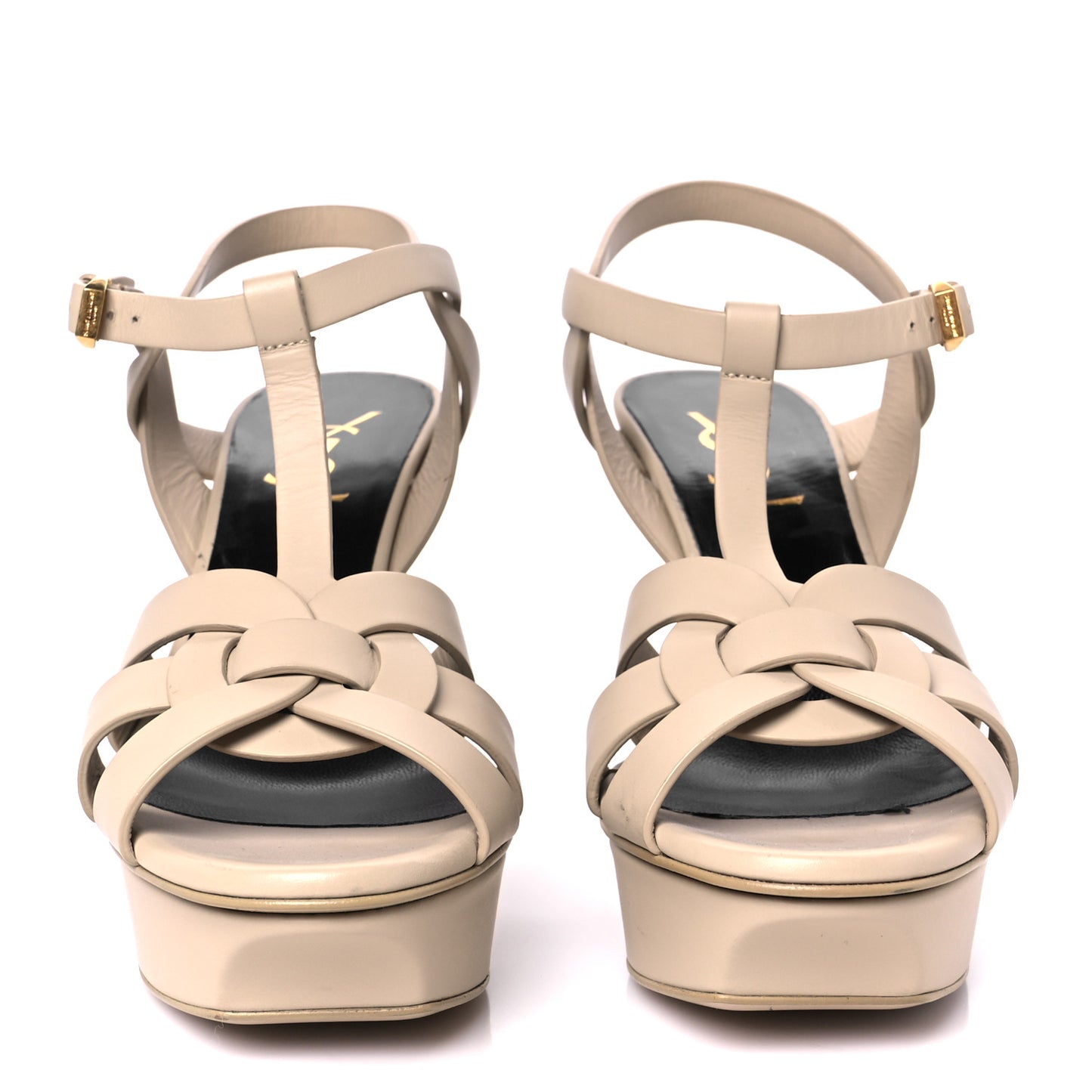 Calfskin Tribute Platform Sandals 75 36.5 Nude Powder