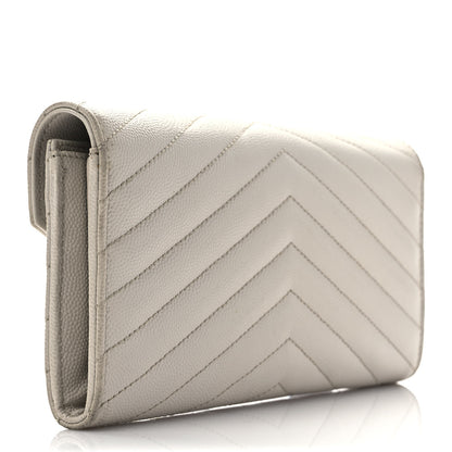 Saint Laurent Grain De Poudre Matelasse Chevron Monogram Flap Wallet Icy White 3 of 7