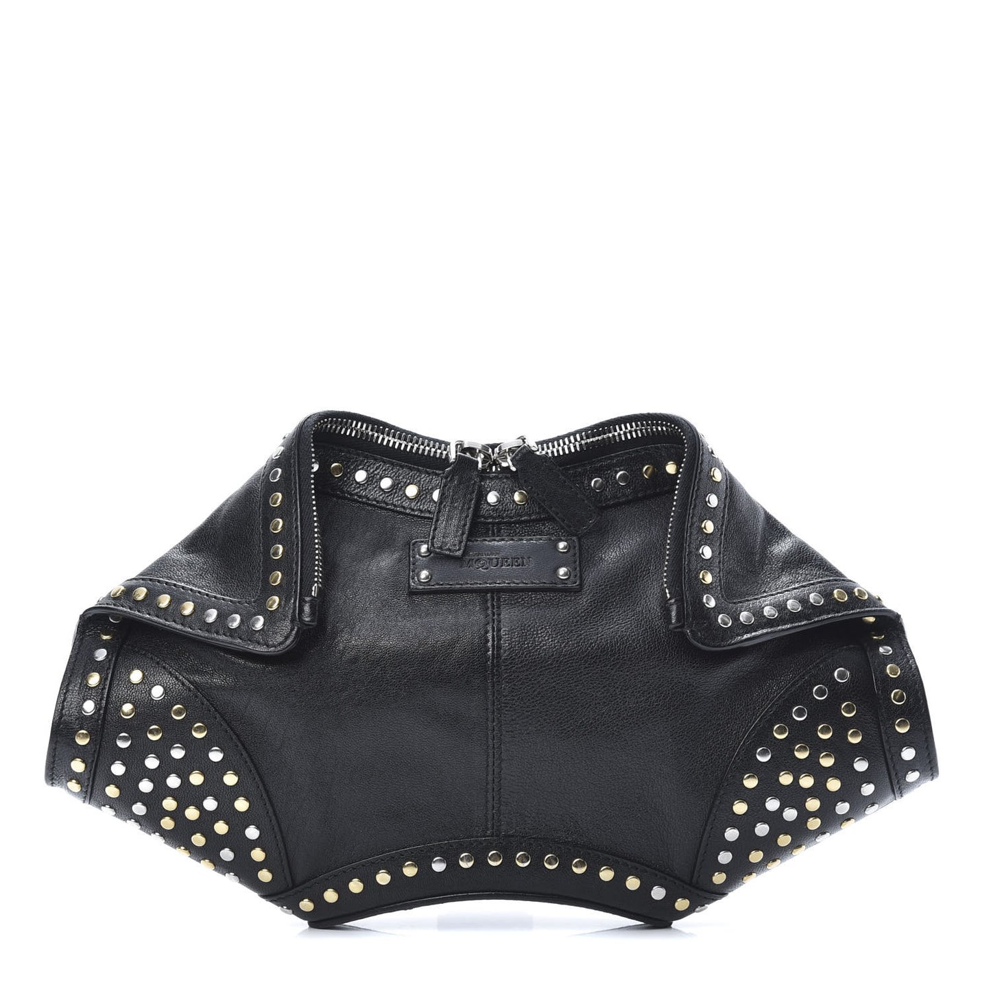 Calfskin Studded De Manta Clutch Black