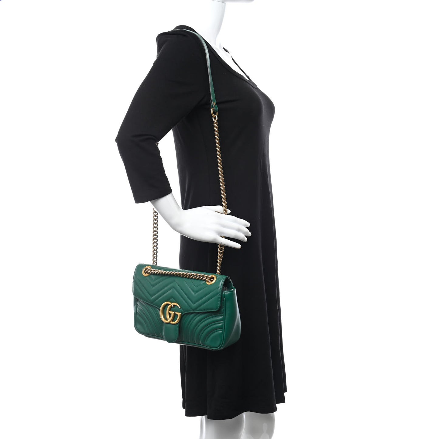 Calfskin Matelasse Small GG Marmont Shoulder Bag Emerald Green
