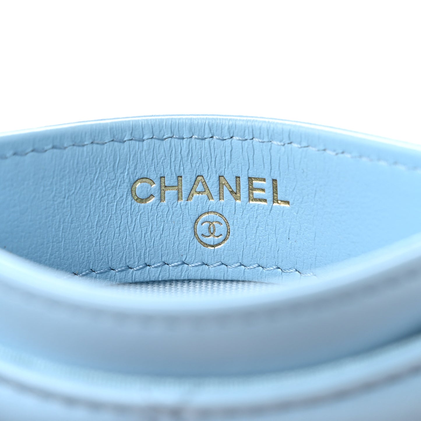 Lambskin Quilted Chanel 19 Card Holder Light Blue